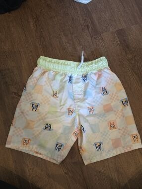 Kids Pastel Check Swim Shorts with Yellow Waistband